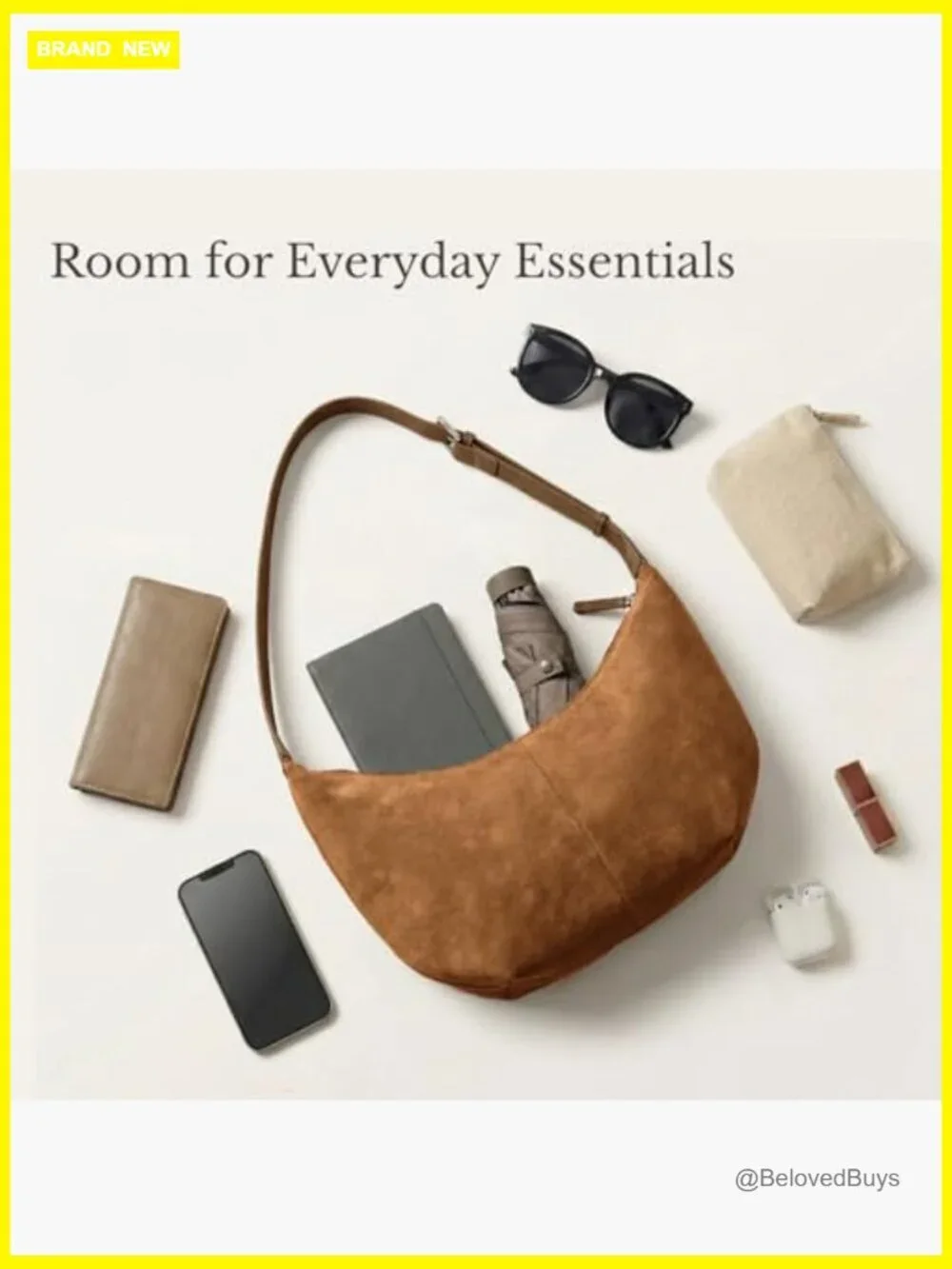 Faux Suede Hobo Crossbody Bag with Zipper Closure